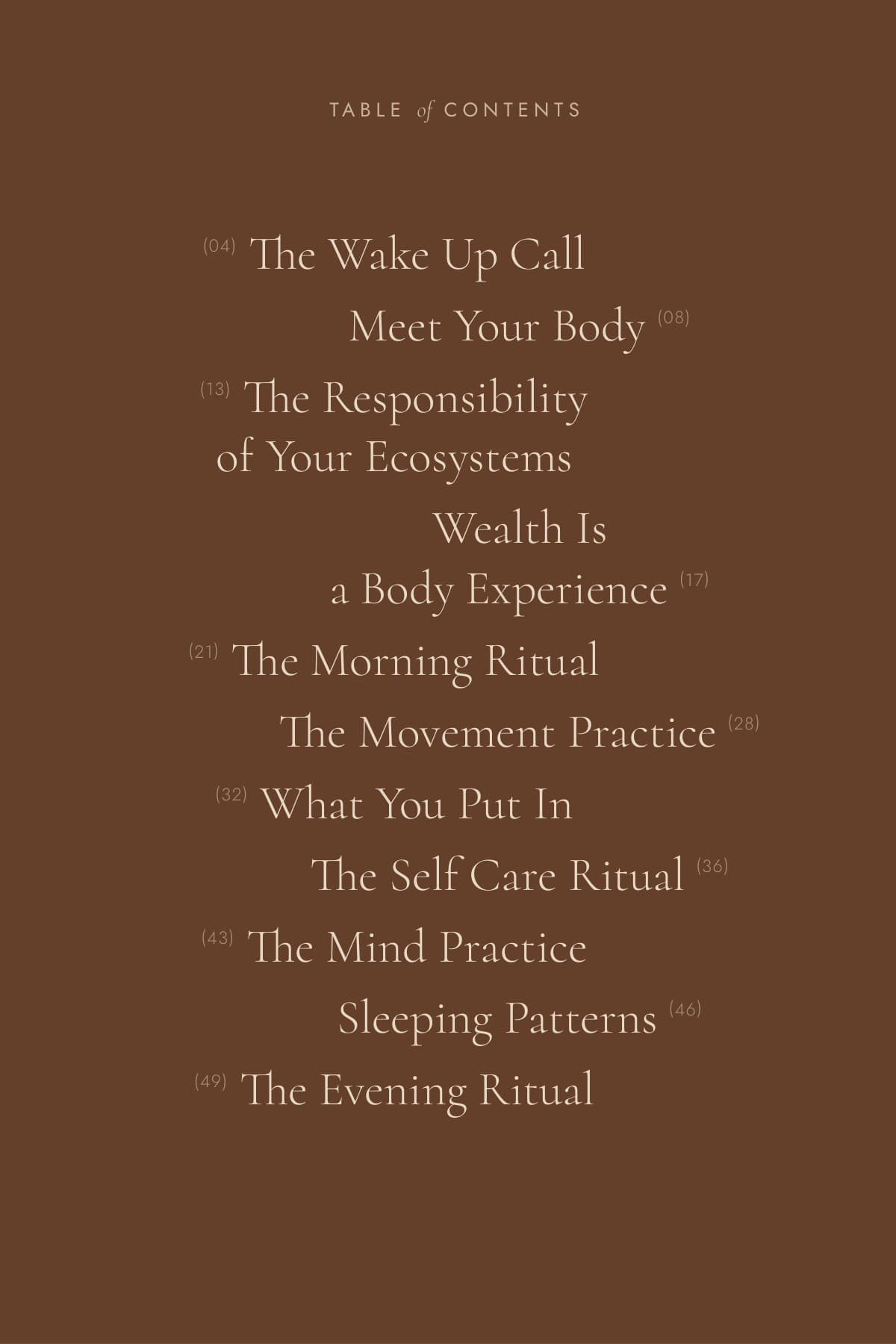 The e-book’s table of contents