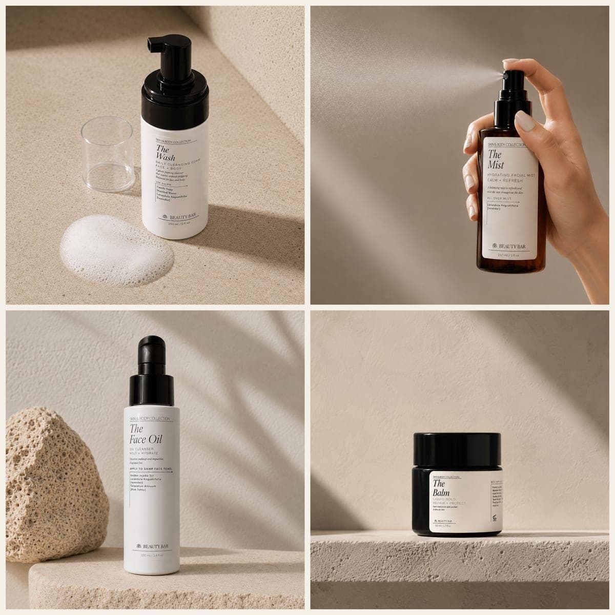 The Skin & Body Collection: The Wash, The Mist, The Face Oil and The Balm